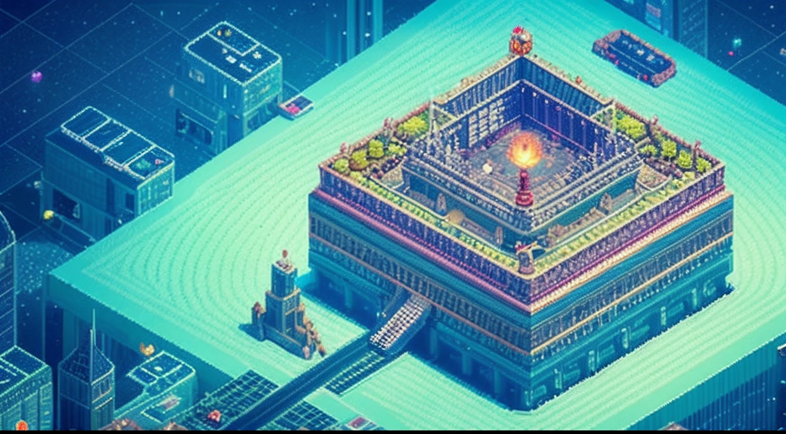 pixel game,scenography,fantastical scenes,Space City,levitating, Pixel art #pixelart