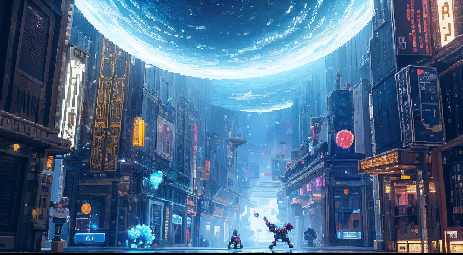 pixel game,scenography,fantastical scenes,Space City,levitating, Pixel art #pixelart