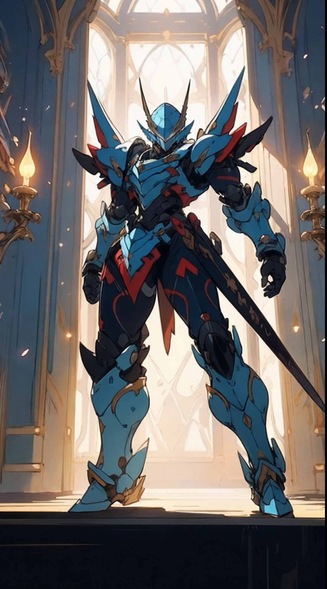 A man wearing a full-face helmet that covers most of his face, adorned in a biomimetic fantasy-style armor, the predominant black color is accented with red textures in the design this character embodies a finely crafted fantasy-style armored warrior design in anime, ((character concept art)), full body character drawing, high definition, best quality, ultra-detailed, extremely delicate, anatomically correct, symmetrical face, extremely detailed eyes and face, high quality eyes, creativity, RAW photo, UHD, 16k, (Natural light, cinematic lighting, masterpiece:1.5)