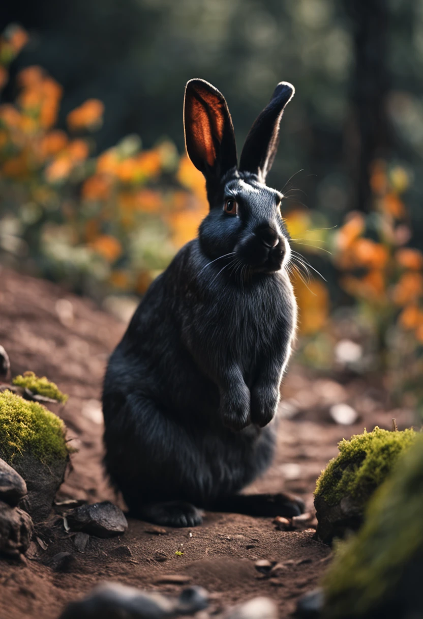 Raw photo, Black rabbit, The background is an African jungle, Looks cool rabbit assertive