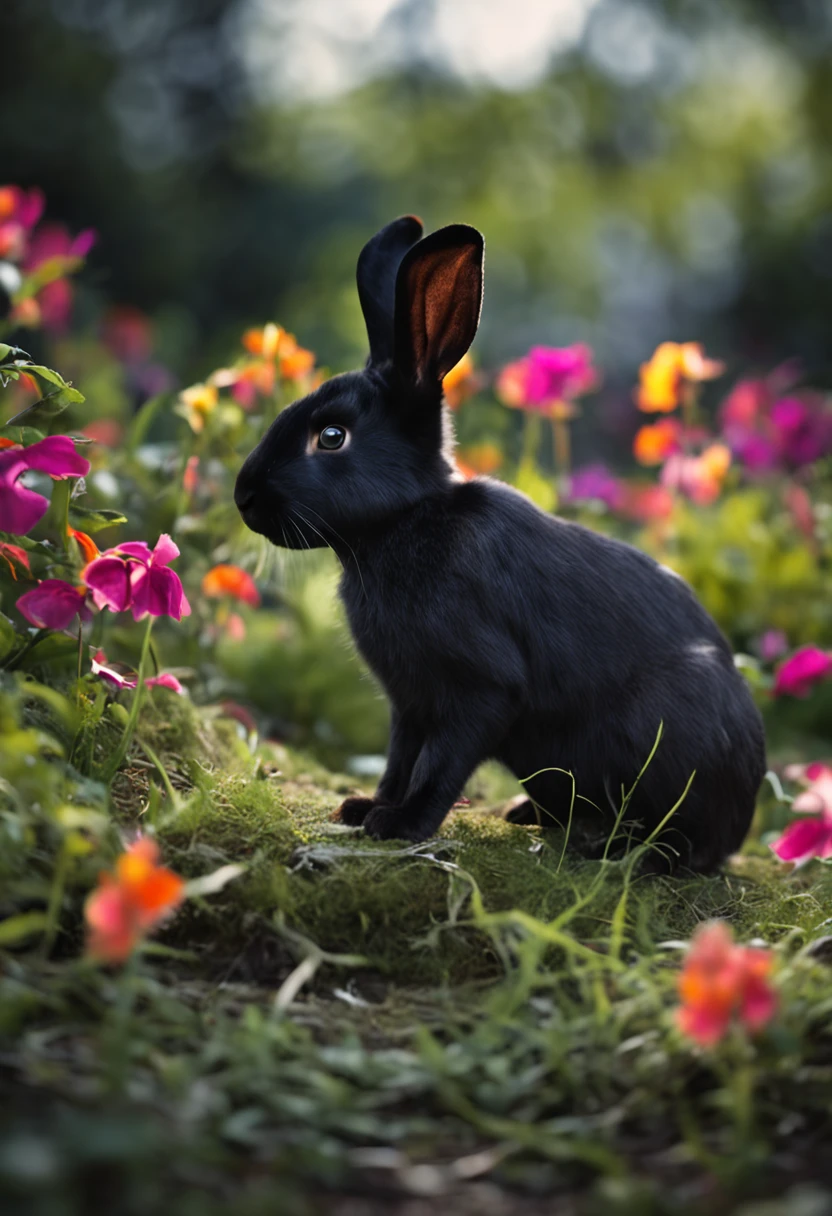 Raw photo, Black rabbit, The background is an African jungle, Looks cool rabbit assertive