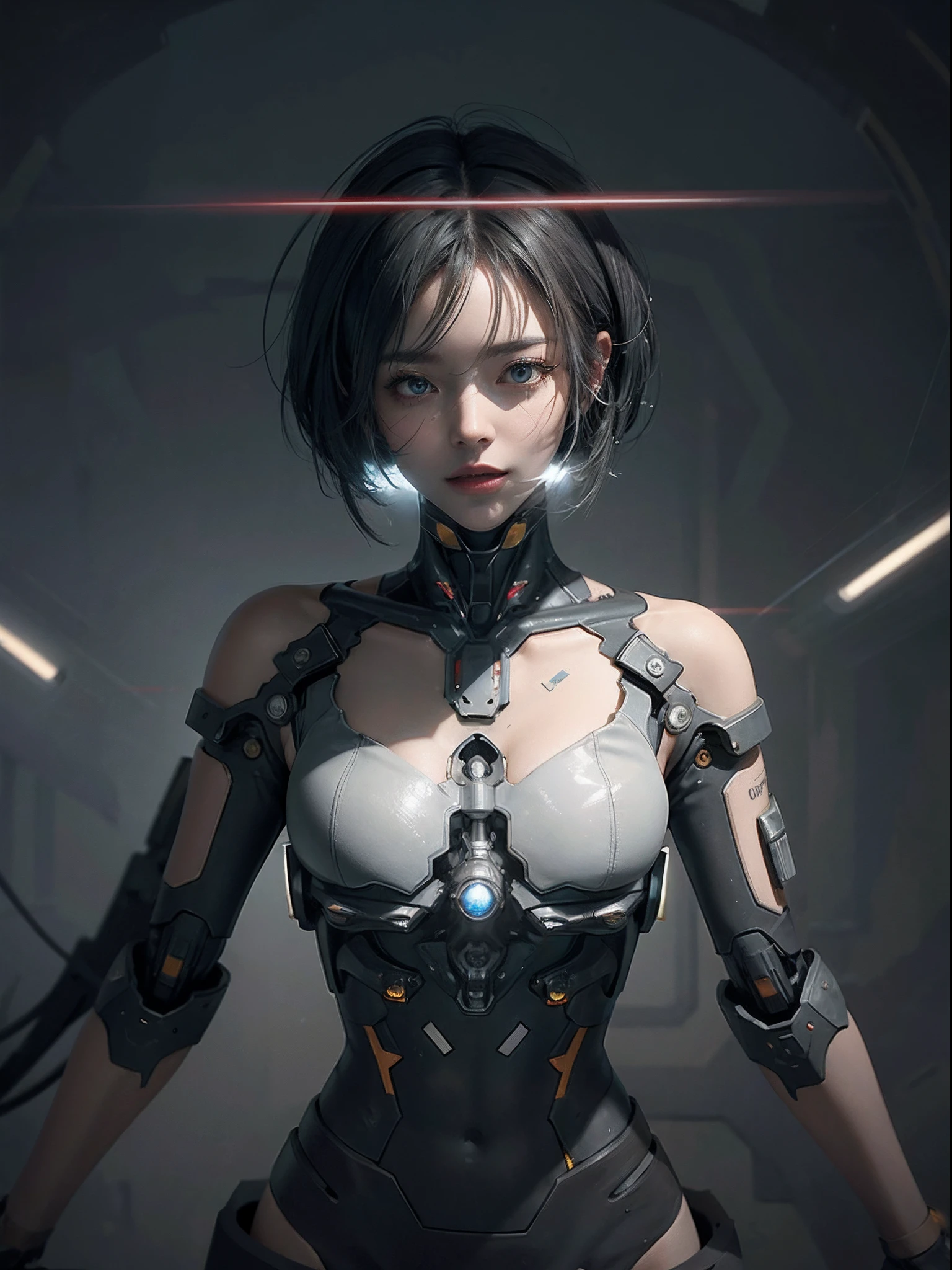"A mesmerizing and ethereal depiction of a cyborg immersed in a dynamic whirlwind of digital data."