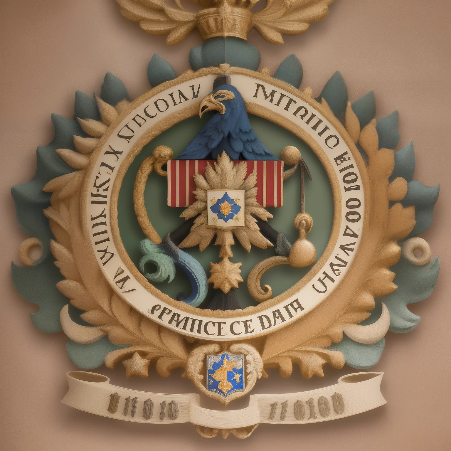 "Coat of arms of the PM - centralized scale, cercada por 10 estrelas, fundo branco, frontal angle"