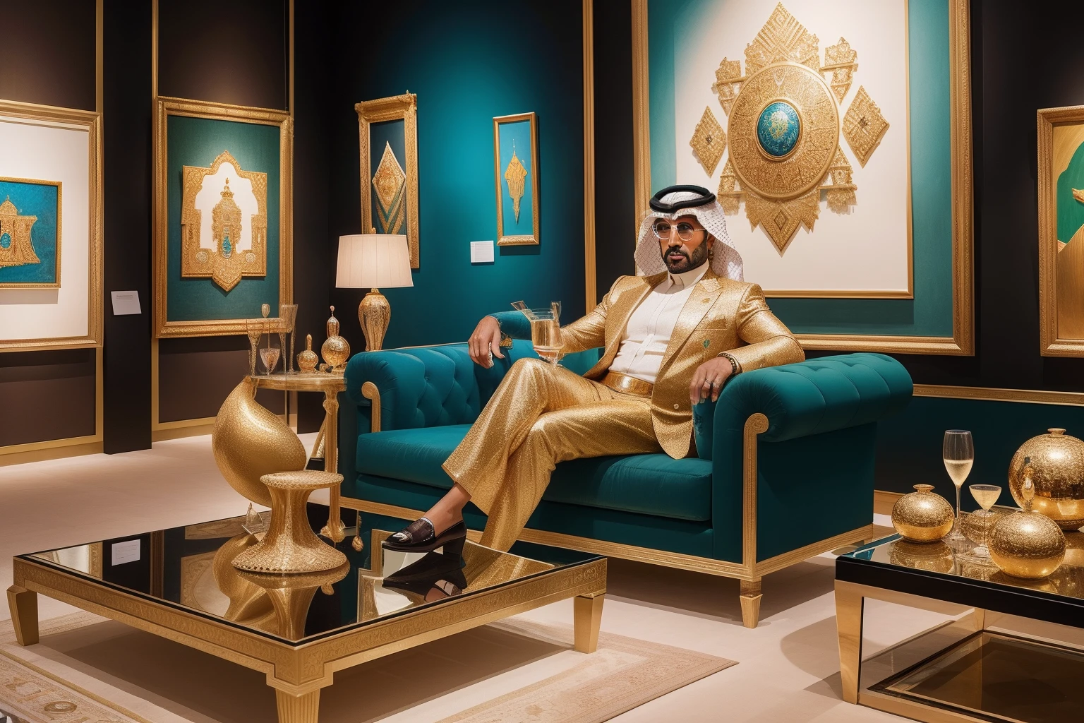 Year: 2023
Country: United Arab Emirates
Description: At an extravagant art gallery opening in Dubai, an art connoisseur clad in eccentric attire contemplates a contemporary masterpiece while sipping champagne. The gallery is filled with avant-garde artworks and colorful sculptures, creating a surreal atmosphere.