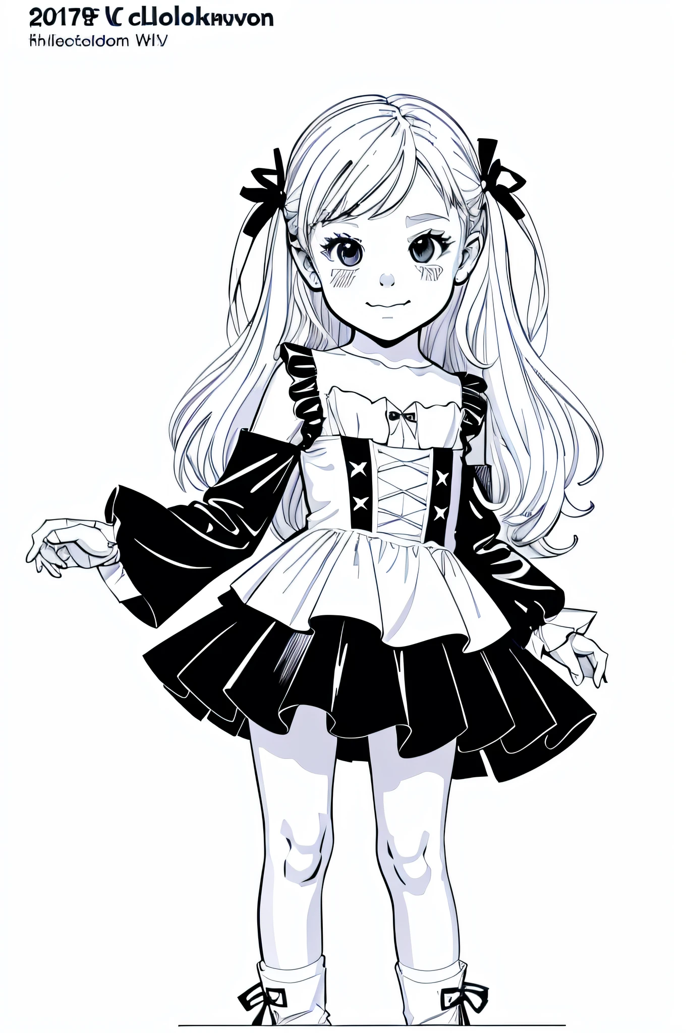 B/w Overview Art coloring book page for kids, Halloween Kids Kids Coloring Book Page, Full White, Kids Style, White background, Whole body, Sketch style, s whole body (((((White background))))), Use Outline only, Cartoon style, line-art, coloring, Neat line art, White background, Sketch style, Bold borders, Happy-looking girl