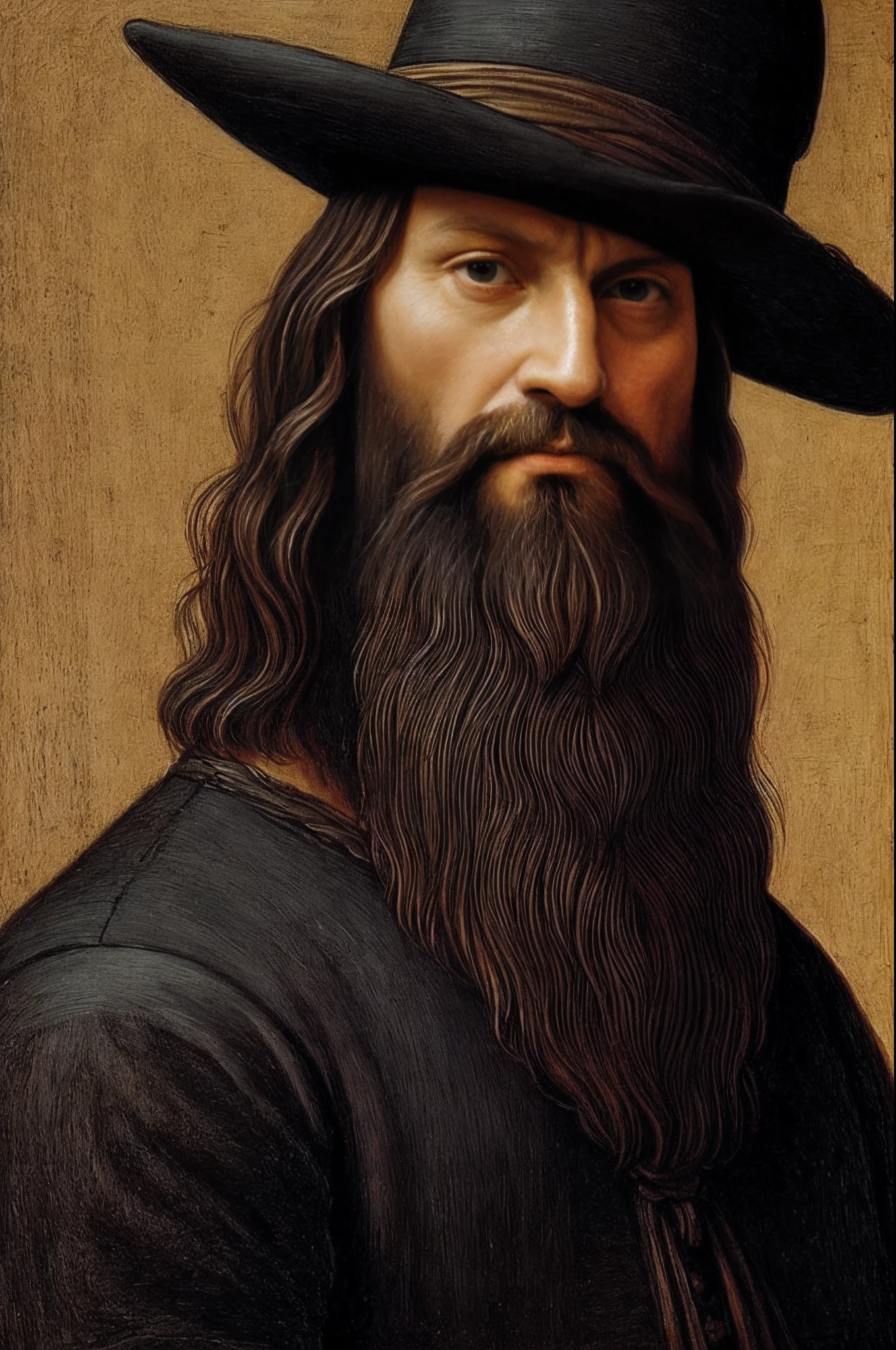 a painting of a bearded man with a black hat and long beard, leonardo da vinci), leonardo da vinci style, artist leonardo davinci, leonardo davinci, ( leonardo da vinci ), leonardo da vinci painting, leonardo divinci, by Leonardo da Vinci, leonard da vinci style, iron age : leonardo da vinci, in style of leonardo da vinci
