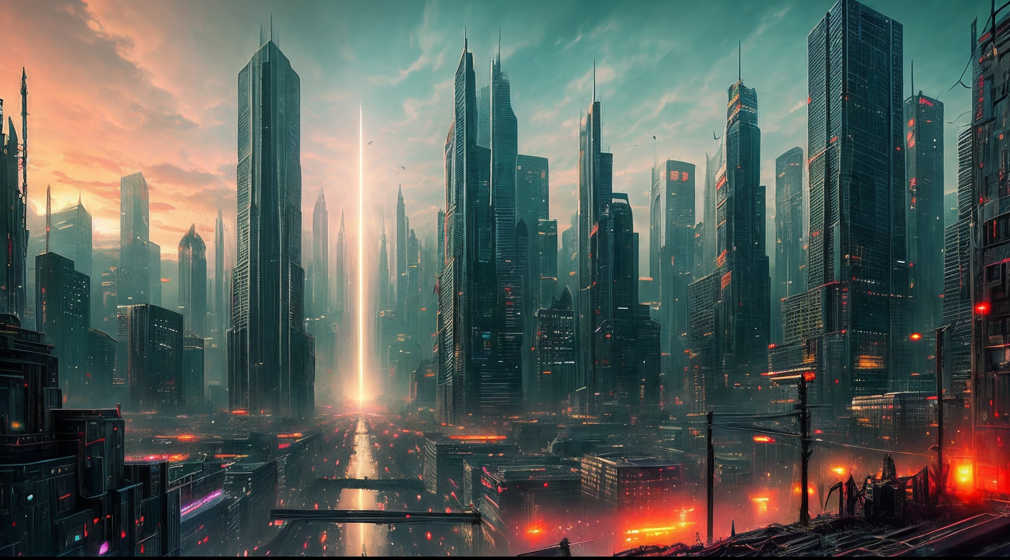The picture depicts a surreal and futuristic landscape, with a mix of awe-inspiring beauty and horror. The sky is a deep, pulsing red, with dark clouds that seem to be alive and moving. In the distance, a massive cityscape can be seen, with towering skyscrapers, neon lights, and endless rows of buildings. The city is lit up with various colors and displays, adding to the overall feeling of awe and wonder.
However, there is also a sense of horror in the image. The buildings and structures seem to be in a state of decay and disrepair, with broken windows, missing sections, and cracked facades. The city is alive with activity, but there is a feeling of chaos and unrest, as if something has gone terribly wrong.
In the foreground, there is a massive, sentient being, with a twisted and inhuman appearance. The being is made up of wires, circuits, and mechanical parts, and it seems to be emerging from the ground, as if it's rising from the depths of the earth. Its eyes are glowing with an intense, red light, and its mouth is open, revealing rows of sharp, metallic teeth.
The background is shrouded in darkness, with only a few, dim lights visible in the distance. There is a sense of unknown and uncertainty, as if the world beyond the cityscape is vast and untamed.
The picture captures the essence of a surreal and futuristic world, with its mix of awe-inspiring beauty and horror. The image is visually stunning, and it showcases the world in a new and unusual light, with its mixture of the familiar and the unknown.
High detail RAW color art, animation, cartoon, (white topic), (intricately detailed, fine details, hyperdetailed), raytracing, subsurface scattering, ((muted colors)), diffused soft lighting, shallow depth of field, by (Oliver Wetter), by Stanley Kubrick, photographed on a Canon EOS R5, 28mm lens, F/2.8, sharp focus bokeh