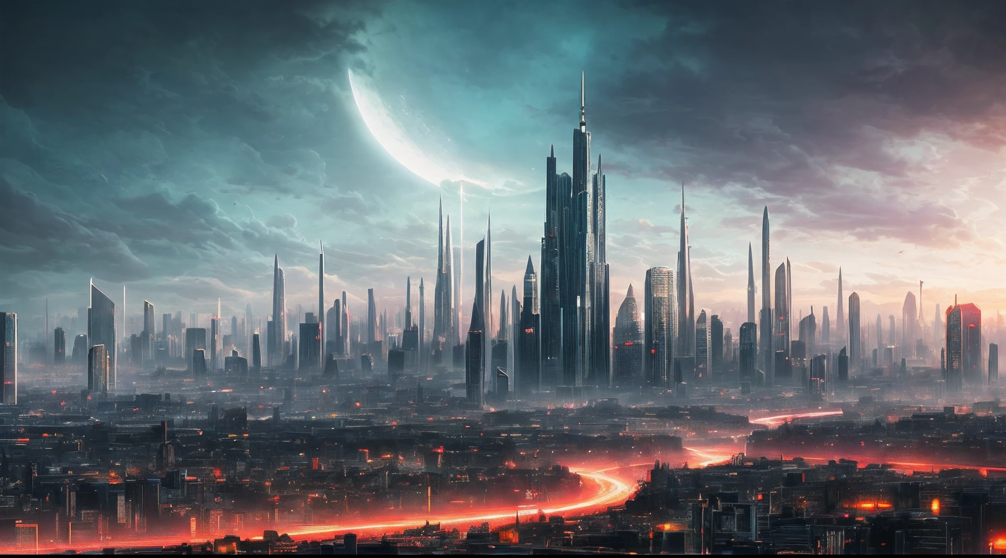 The picture depicts a surreal and futuristic landscape, with a mix of awe-inspiring beauty and horror. The sky is a deep, pulsing red, with dark clouds that seem to be alive and moving. In the distance, a massive cityscape can be seen, with towering skyscrapers, neon lights, and endless rows of buildings. The city is lit up with various colors and displays, adding to the overall feeling of awe and wonder.
However, there is also a sense of horror in the image. The buildings and structures seem to be in a state of decay and disrepair, with broken windows, missing sections, and cracked facades. The city is alive with activity, but there is a feeling of chaos and unrest, as if something has gone terribly wrong.
In the foreground, there is a massive, sentient being, with a twisted and inhuman appearance. The being is made up of wires, circuits, and mechanical parts, and it seems to be emerging from the ground, as if it's rising from the depths of the earth. Its eyes are glowing with an intense, red light, and its mouth is open, revealing rows of sharp, metallic teeth.
The background is shrouded in darkness, with only a few, dim lights visible in the distance. There is a sense of unknown and uncertainty, as if the world beyond the cityscape is vast and untamed.
The picture captures the essence of a surreal and futuristic world, with its mix of awe-inspiring beauty and horror. The image is visually stunning, and it showcases the world in a new and unusual light, with its mixture of the familiar and the unknown.
High detail RAW color art, animation, cartoon, (white topic), (intricately detailed, fine details, hyperdetailed), raytracing, subsurface scattering, ((muted colors)), diffused soft lighting, shallow depth of field, by (Oliver Wetter), by Stanley Kubrick, photographed on a Canon EOS R5, 28mm lens, F/2.8, sharp focus bokeh