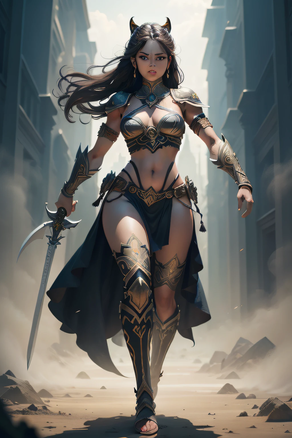 Amazon Warrior female:1.2), full body view, powerful and fierce, minimalist artwork, sword in hand, masterpiece, transparent background, 8k HD, intricate details.
