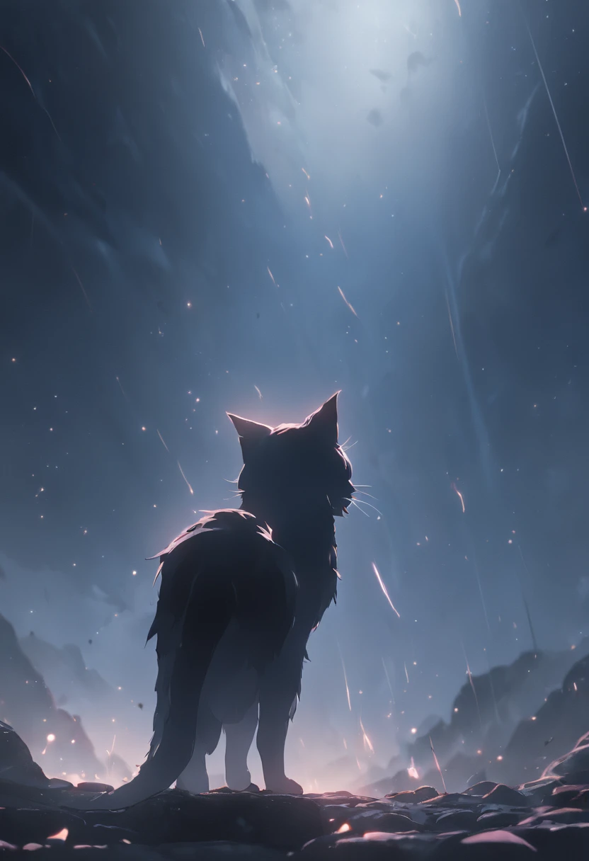 black cat, angry face, standing on the mountain in clouds natural light, photorealism, cinematic rendering, ray tracing, the highest quality, the highest detail, Cinematic, Third-Person View, Blur Effect, Long Exposure, 8K, Ultra-HD, Natural Lighting, Moody Lighting, Cinematic Lighting