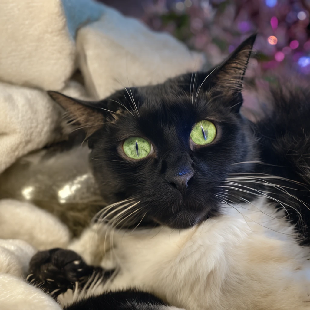 ((beste-Qualit, 8k, tmasterpiece :1.3)), black cat with blue eyes
