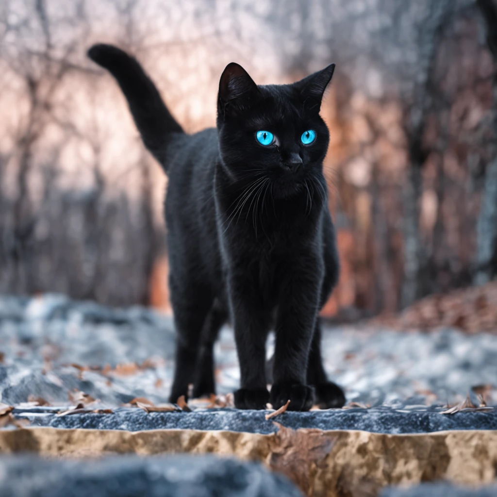 ((beste-Qualit, 8k, tmasterpiece :1.3)), black cat with blue eyes