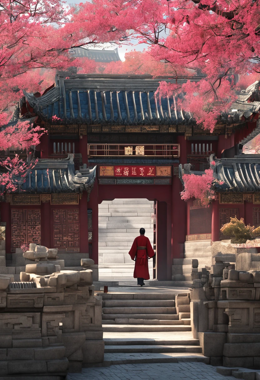 The ancient city gate The city gate reads Weihui A moat in front of the gate There are people in Hanfu walking around again
