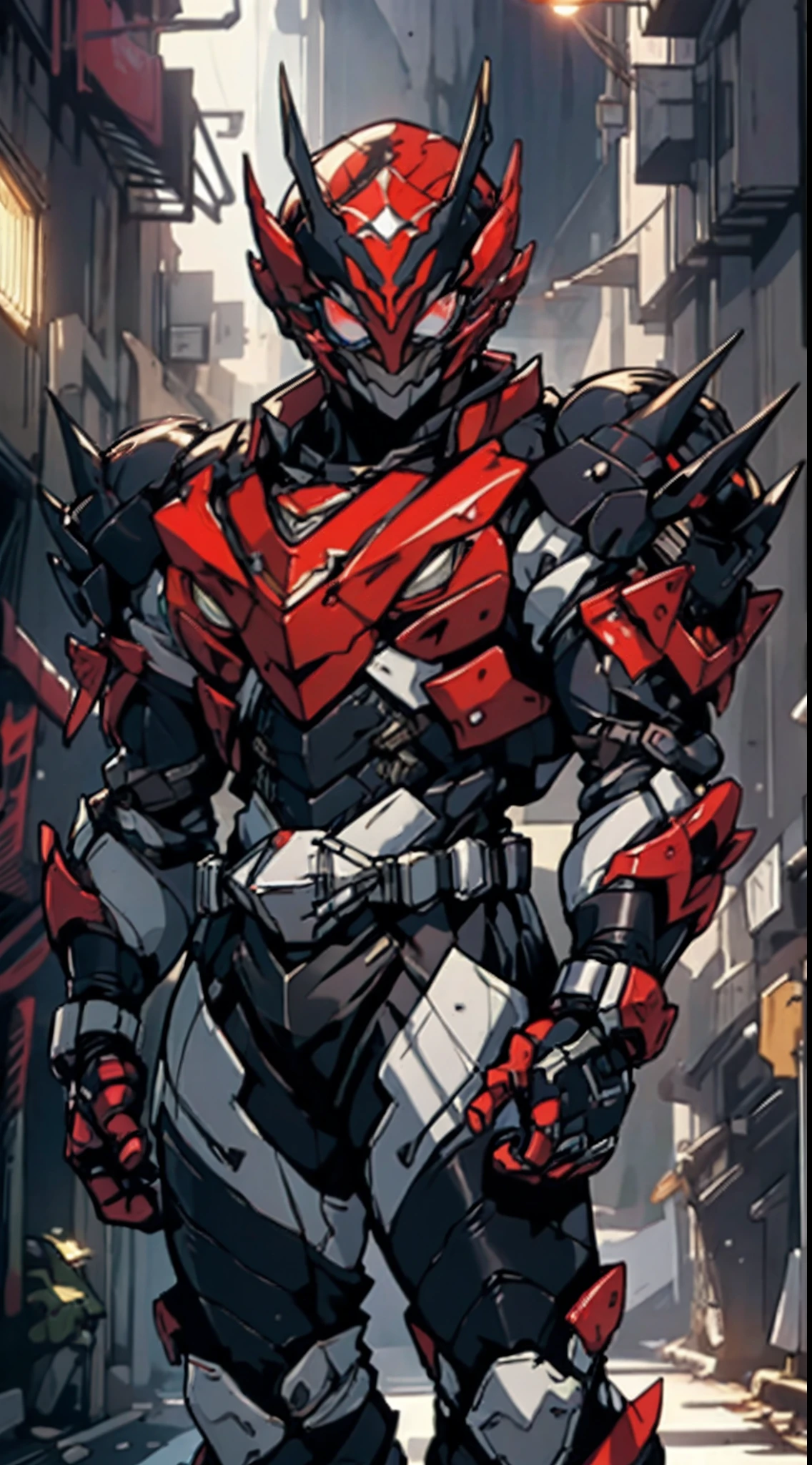 A man wearing a full-face helmet that covers most of his face, adorned in a biomimetic fantasy-style armor, the predominant black color is accented with red textures in the design this character embodies a finely crafted fantasy-style armored warrior design in anime, ((character concept art)), full body character drawing, high definition, best quality, ultra-detailed, extremely delicate, anatomically correct, symmetrical face, extremely detailed eyes and face, high quality eyes, creativity, RAW photo, UHD, 16k, (Natural light, cinematic lighting, masterpiece:1.5)