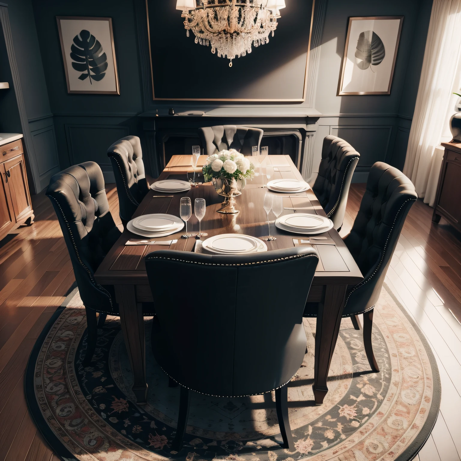 black dining room with RUG & DECOR
