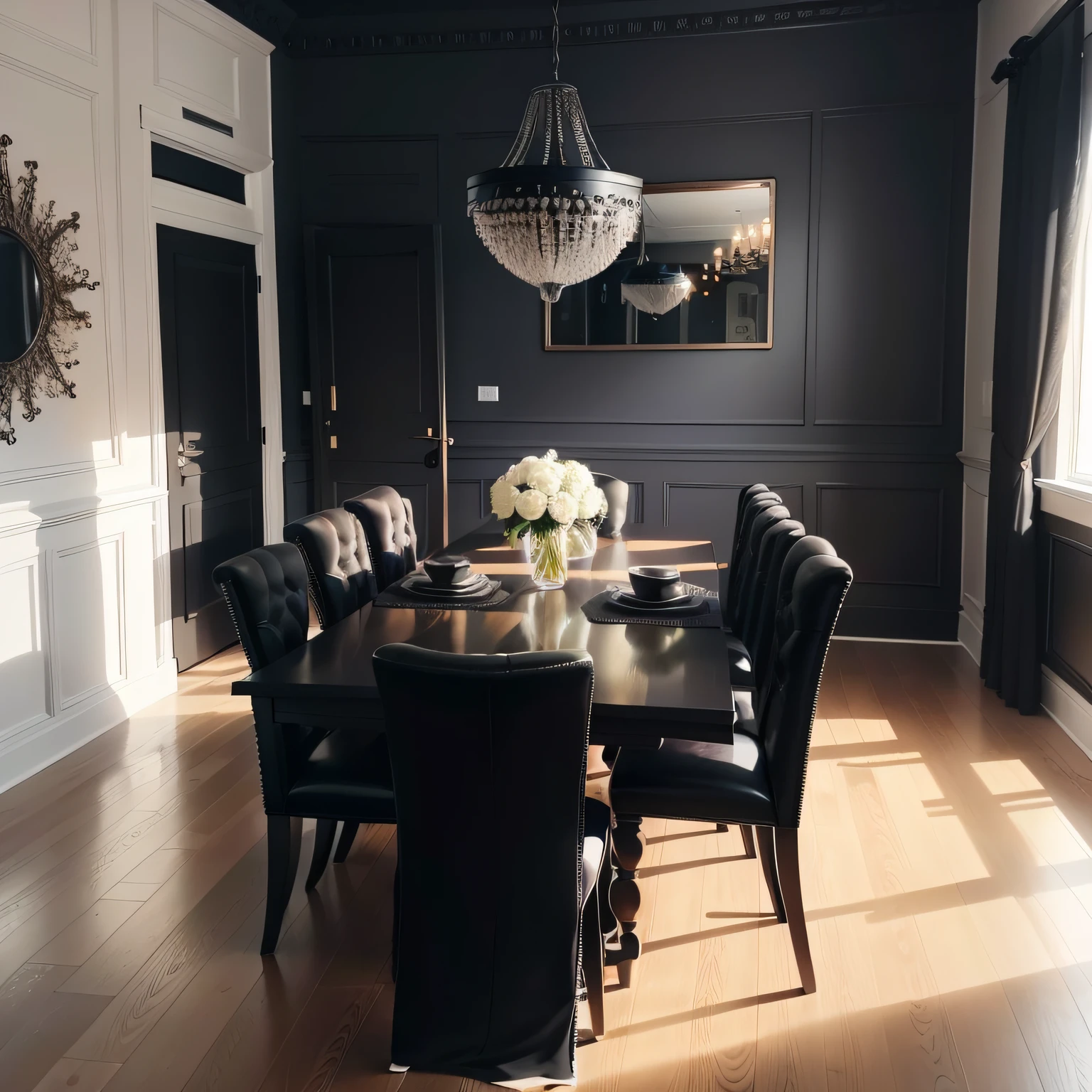 black dining room with beautifully designed black dining room