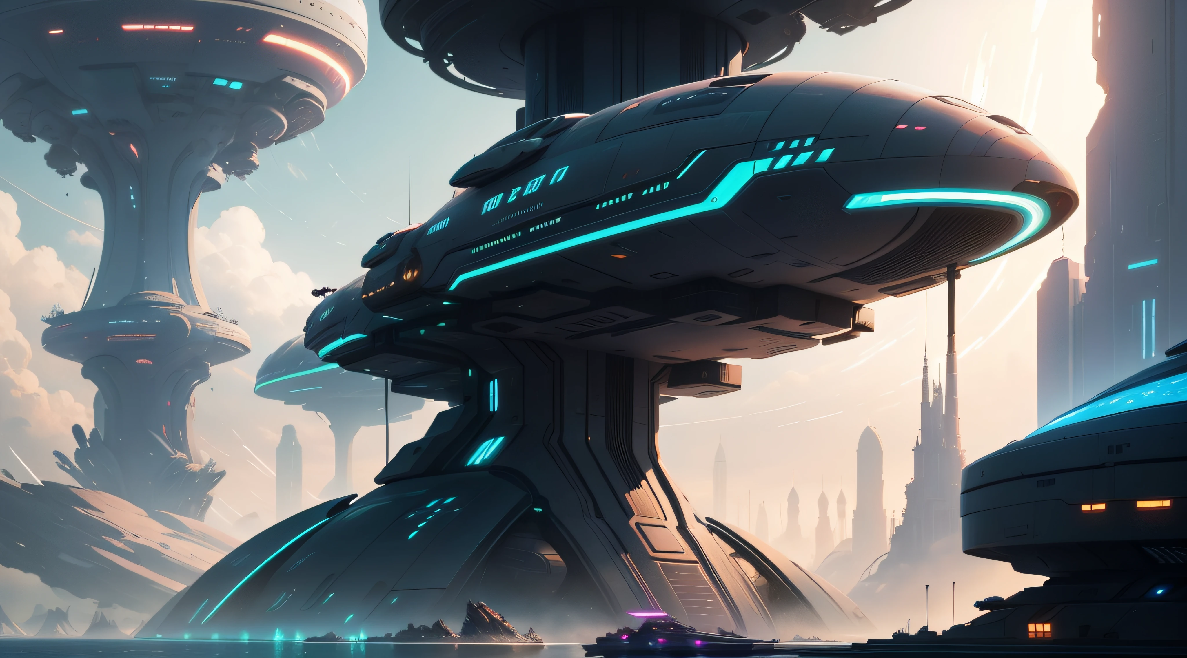 futuristic city with a futuristic spaceship and a futuristic spaceship in the background, sci-fi digital art illustration, futuristic digital painting, sci-fi digital painting, sci fi digital painting, retrofuturistic digital painting, sci-fi digital art, nicolas bouvier sparth, colorful dystopian futurism, by sparth, sparth style, colorful concept art, digital concept art illustration