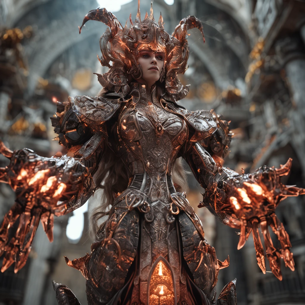 (Numerous award-winning masterpieces of, With incredible details, textures and maximum detail), (Ultra photo realsisim:1.4), (full-body portraits:1.5), (Realistic:1.3), looking to the camera，(up of the upper body:0.3), (best quality real texture skin), (Fine true circle Symmetrical eyes), finerly detailed face, ((medieval world)), ((The Lord's Ice Demon)), ((Lord's Flame Demon)), Machinary，cyber punk perssonage，(Full body view:1.5), (Burning bright eyes), (She has a mischievous smile on her face), (Eyes that shine with fire in the dark:1.5), (A pair of red eyes), Bio-luminescence, (Rotating ice and strong wind in the background), (Dramaticlight), (A majestic sight), (Her countenance is gentle and beautiful, but somehow terrifying), Glass earrings on the ears, (Dramatic photo:1.4), ((dramatic pose)), (flamboyant photo), (Golden hair), (hair black), (Maroon hair), short detailed hair, ((head looking up)), ((Looking down)), (Around her neck is a simple necklace of exquisite workmanship), (Bio-luminescence，Brilliant light:1.3), (Use gorgeous icy magic:1.2), (swirling fire), The Great Temple of the Devil, The Devil's Grand Shrine, great temple, great cathedral, Temple ruins, detached temple, (Luminous magic circle:1.5), Ancient Castle Site, Shining majestic cloud masses and sky, salama, epic realistic, Faded, art, (greg rutkovsky:0.8), (Teal and orange:0.4), (Art Station:1.5), Cinematic, ((com cores neutras)), (hdr:1.5), (pastel colour:1.2), ultra - detailed, Dramaticlight, (Intricate details:1.1), the complex background,