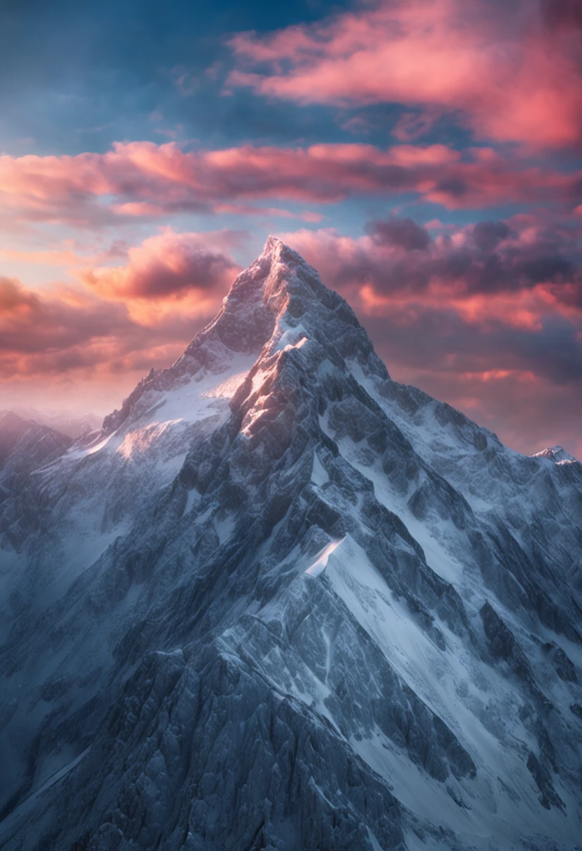 Drone photographs stunning snow-capped mountain tops,k hd,Blue sky
