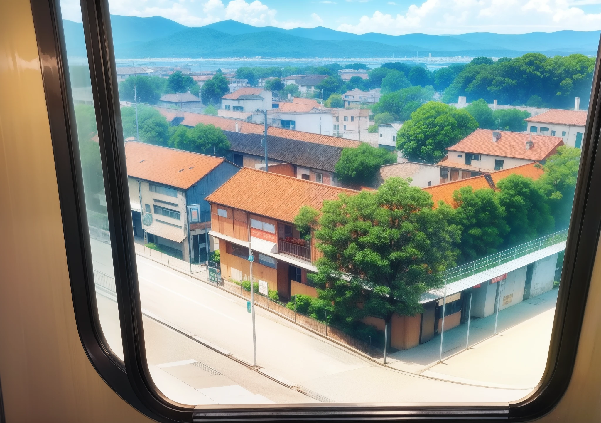 "Genera un fondo de pantalla LOFI con una vista desde un tren en movimiento."