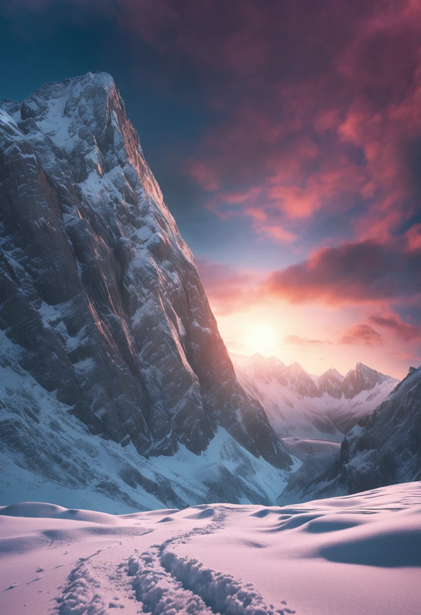 Drone photographs stunning snow-capped mountain tops,k hd,Blue sky