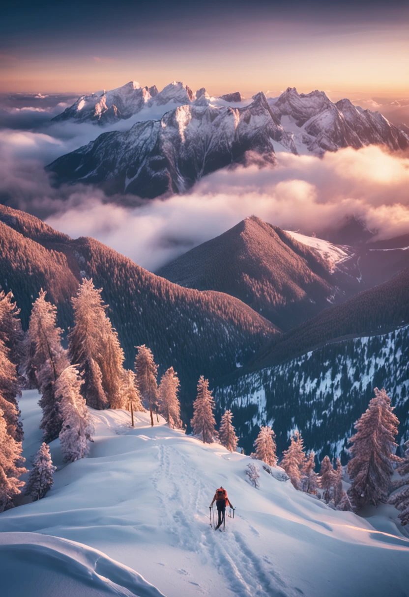 Drone photographs stunning snow-capped mountain tops,k hd,Blue sky