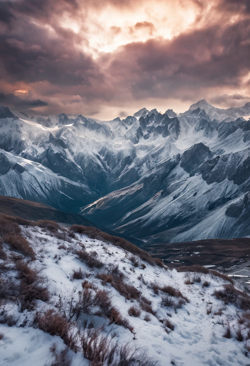Drone photographs stunning snow-capped mountain tops,k hd,Blue sky
