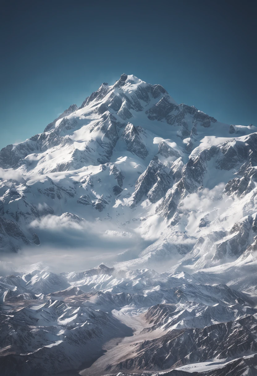 Drone photographs stunning snow-capped mountain tops,k hd,Blue sky