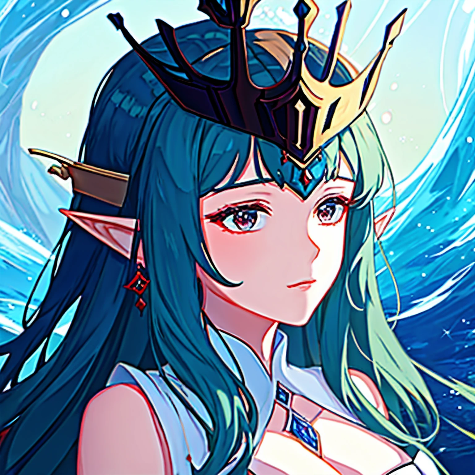 Close-up of a woman wearing a tie and crown, a beautiful fantasy empress, ((a beautiful fantasy empress)), queen of the sea mu yanling, tmasterpiece《Goddess of sorrow》, Portrait Chevaliers du Zodiaque Fille, 8K high quality detailed art, Yun Ling, beautiful and elegant elf queen, inspired by Li Mei-shu, chinese empress, Anime goddess