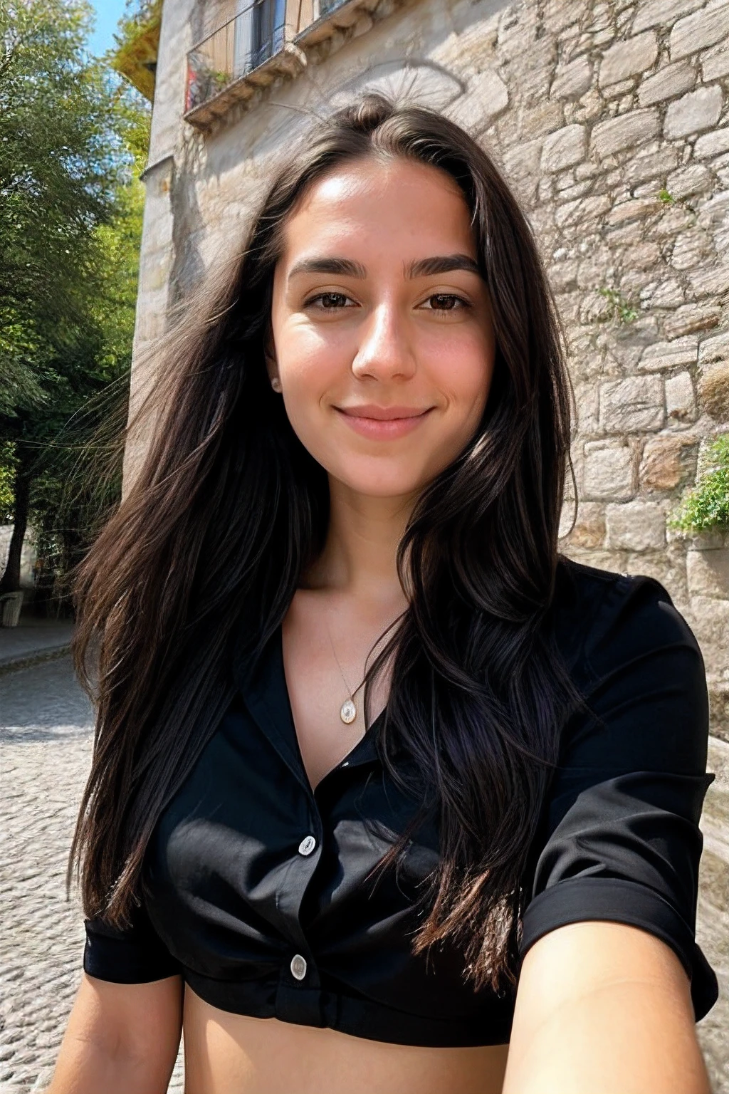 Instagram-Foto, Amanda 22 Y.o und Nahaufnahme Gesicht Foto von 23 Y.o Chloe in black clothes on Italy's streets, Spaltung, blasse Haut, (smil:0.4), Harte Schatten, posierend, positionen, angeben, sexuell, No underwear, ((NSFW)), shaved, Fluss-Fantasie, feld, Mikro-Details, weiches Licht, fotorealistisch, proportional, Hyper Details,