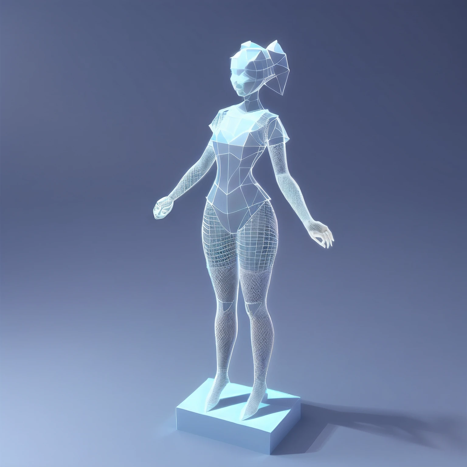 3D wireframe of a fullbody woman's silhouette