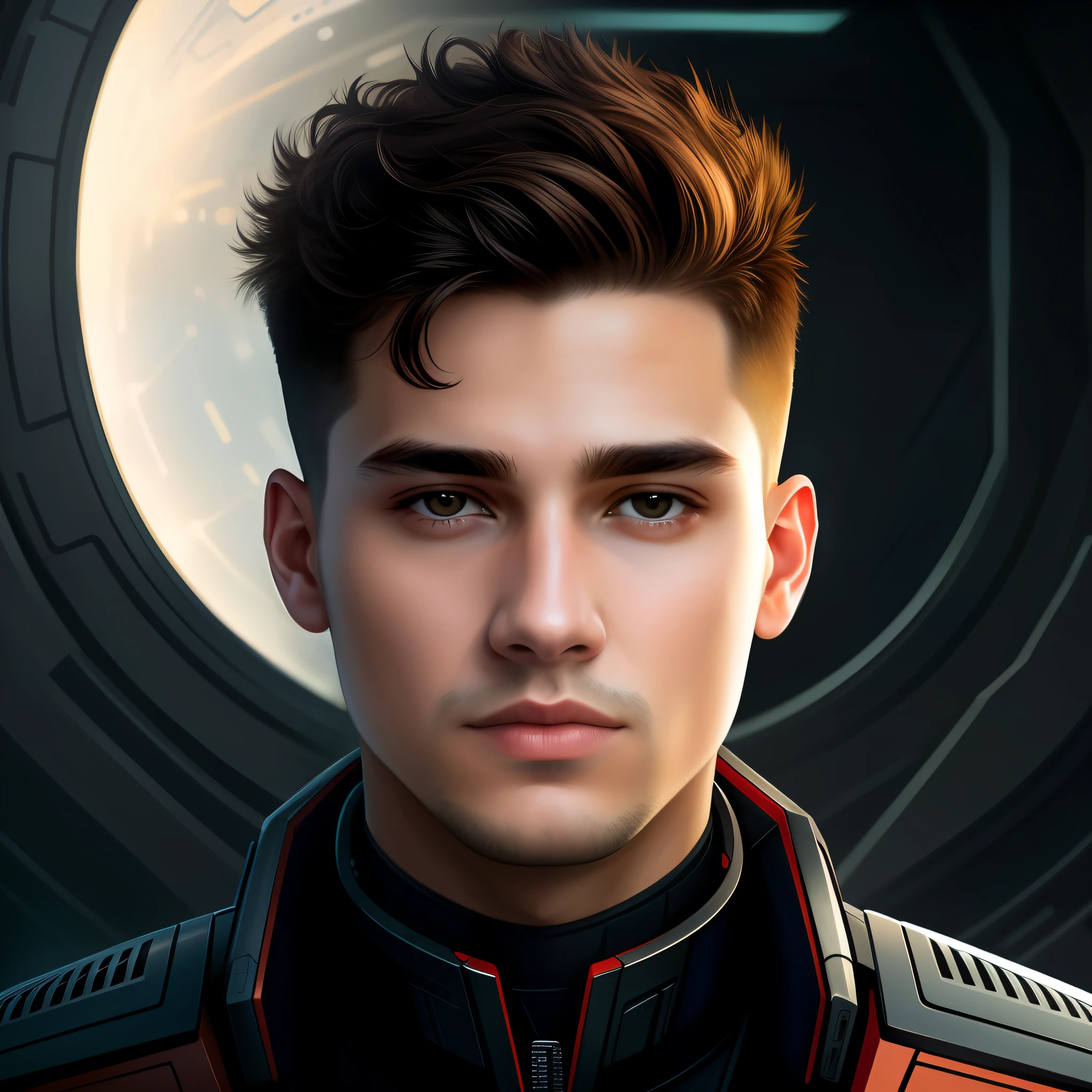 masterpiece, best quality, realistic, ultra detailed, sfw, head shot, a portrait of a young man, starsector,