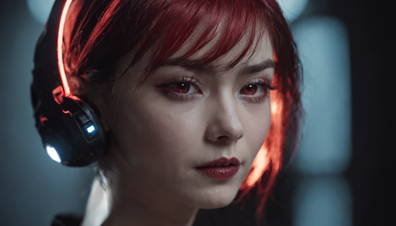 Close-up of a portrait of a woman，cyber punk perssonage，Magic Wings，The incarnation of the devil，Dramatic lighting，Red and blue lights，darkly，divino，perfect compositions，cinmatic lighting，Ultra-delicate skin，