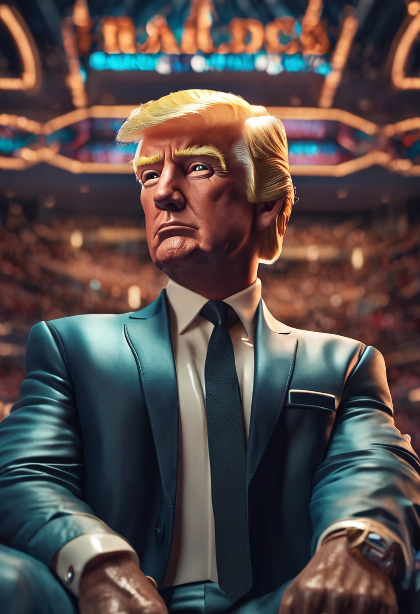donald trump, body builder, muscular, tight sleeveless 3 piece suit, phot realistic, 8k resolution, highly detailed, masterpiece