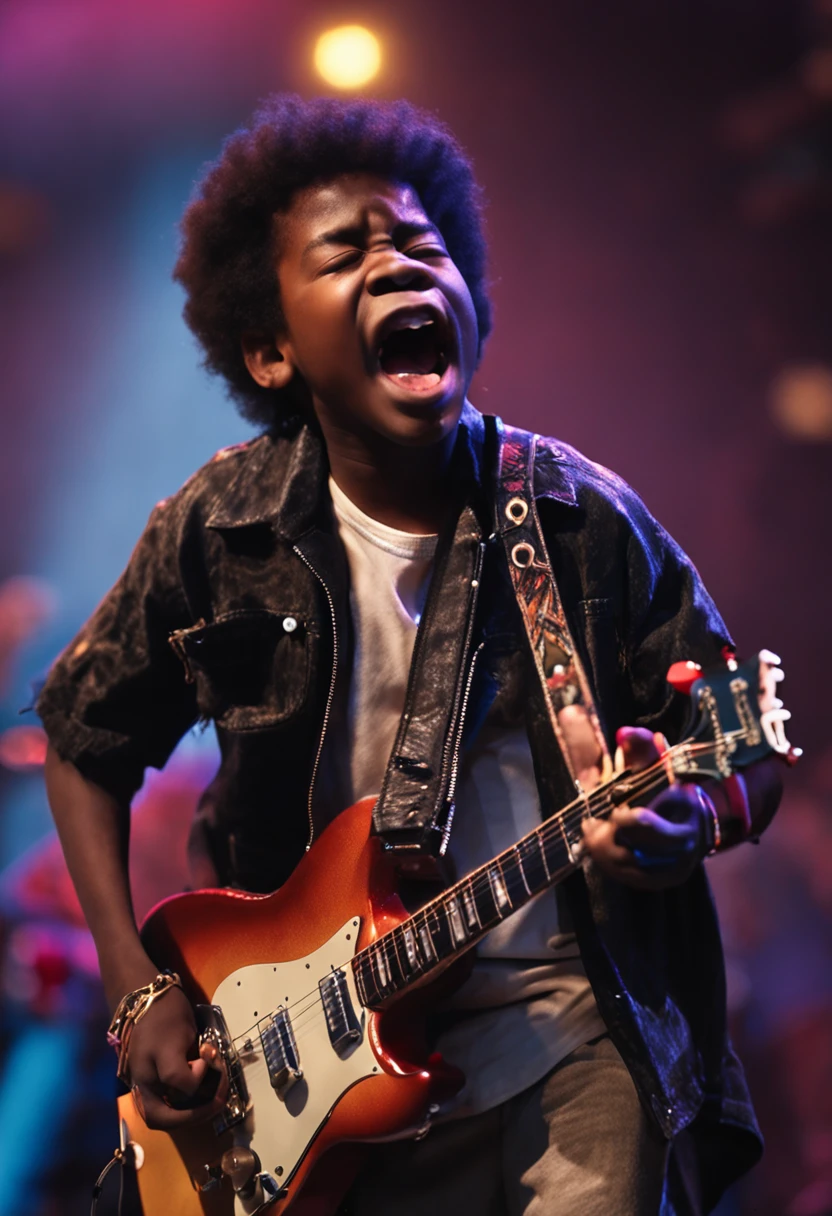 Black boy singing realistic with anger Will to win Jimmy Hendrix Rockstar fan