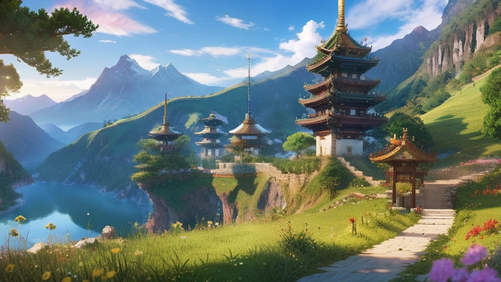 鸟山明风格,Flat pixel games《dragon quest》,Game scene design,(a paradise:1.4),16-bit pixels