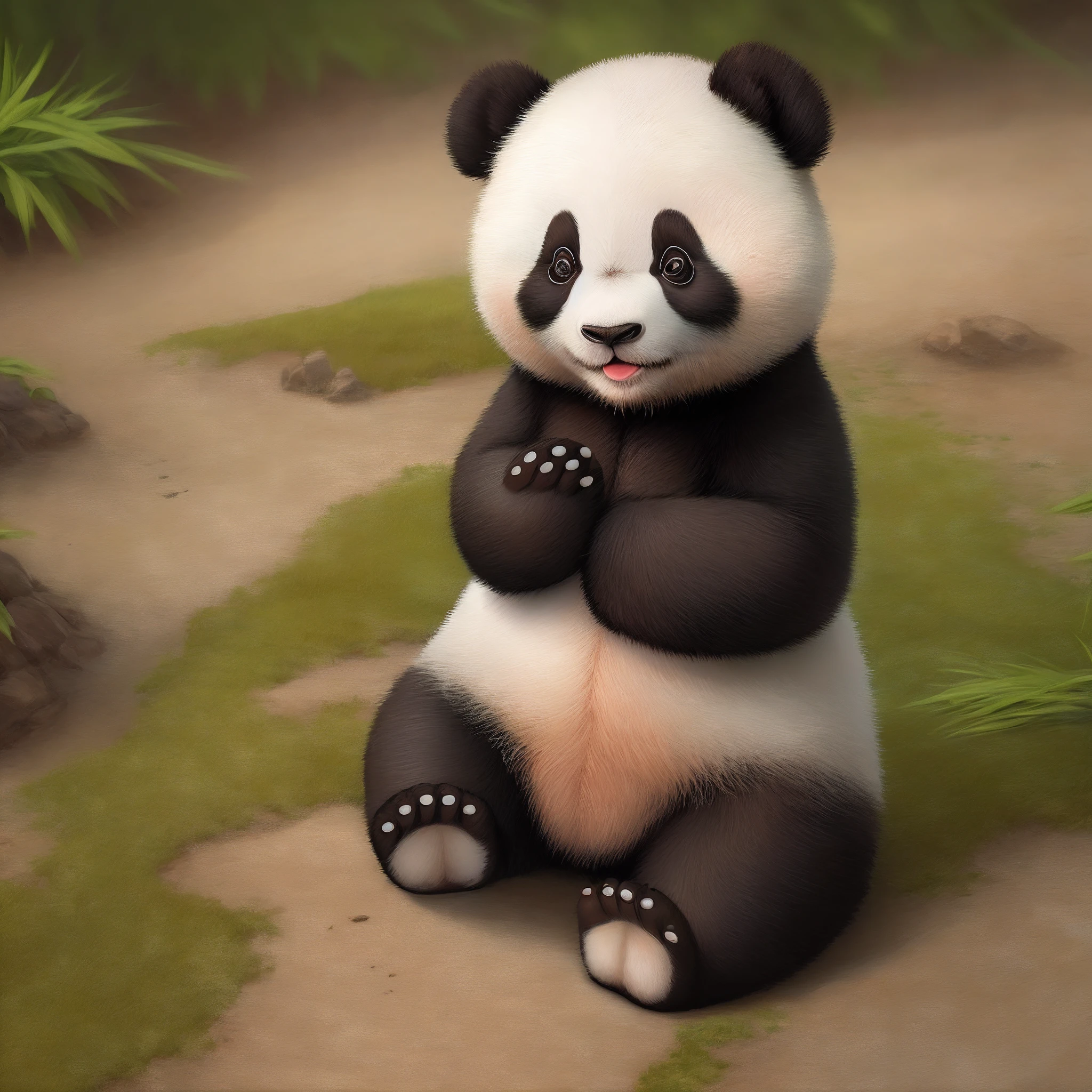 Cute pandas、I'm eating here looking at this。「Eat together?」Saying