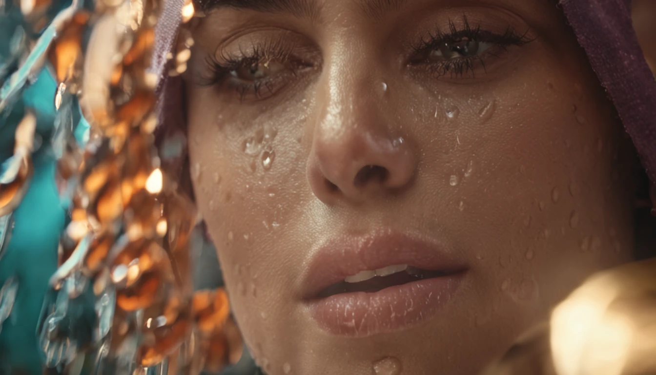 Fashion Photograph Portrait of Every raindrop, every droplet that trickles down her flawless visage, is captured with astonishing clarity
