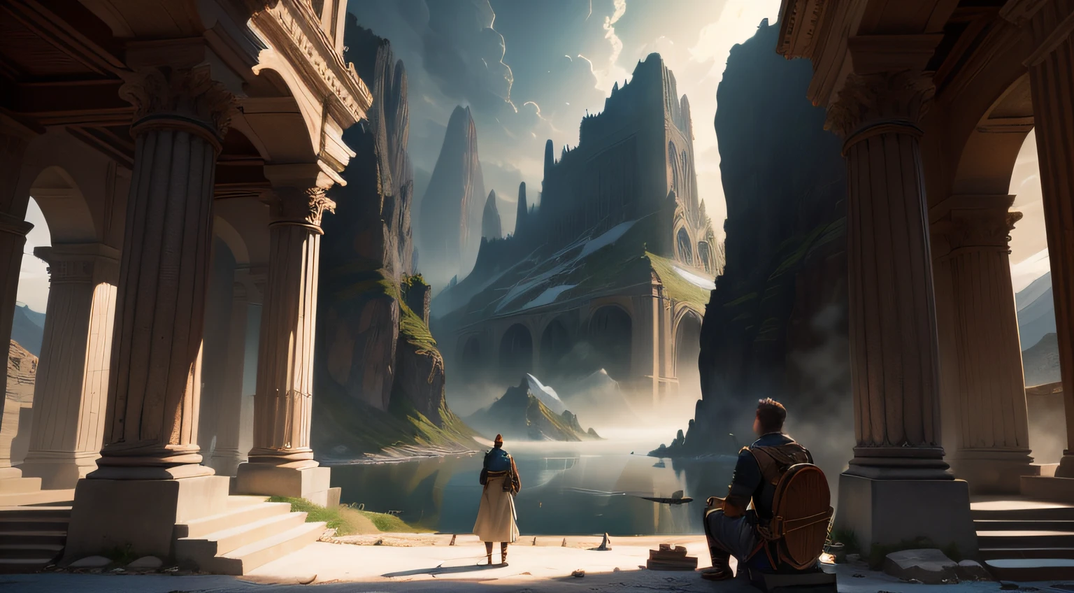 The image depicts one handsome people holding a book titled "Record of Legends" and looking at it with great concentration;The surrounding area is filled with shelves and ancient books, with various historical relics and artifacts on display; His gaze is fixed on the distant mountains and rivers, as if he can see the long history and the spread of legendary stories;The whole scene exudes an ancient and mysterious atmosphere;best quality;masterpiece;illustration;an extremely delicate and beautiful;extremely detailed;CG;unity;8k wallpaper
