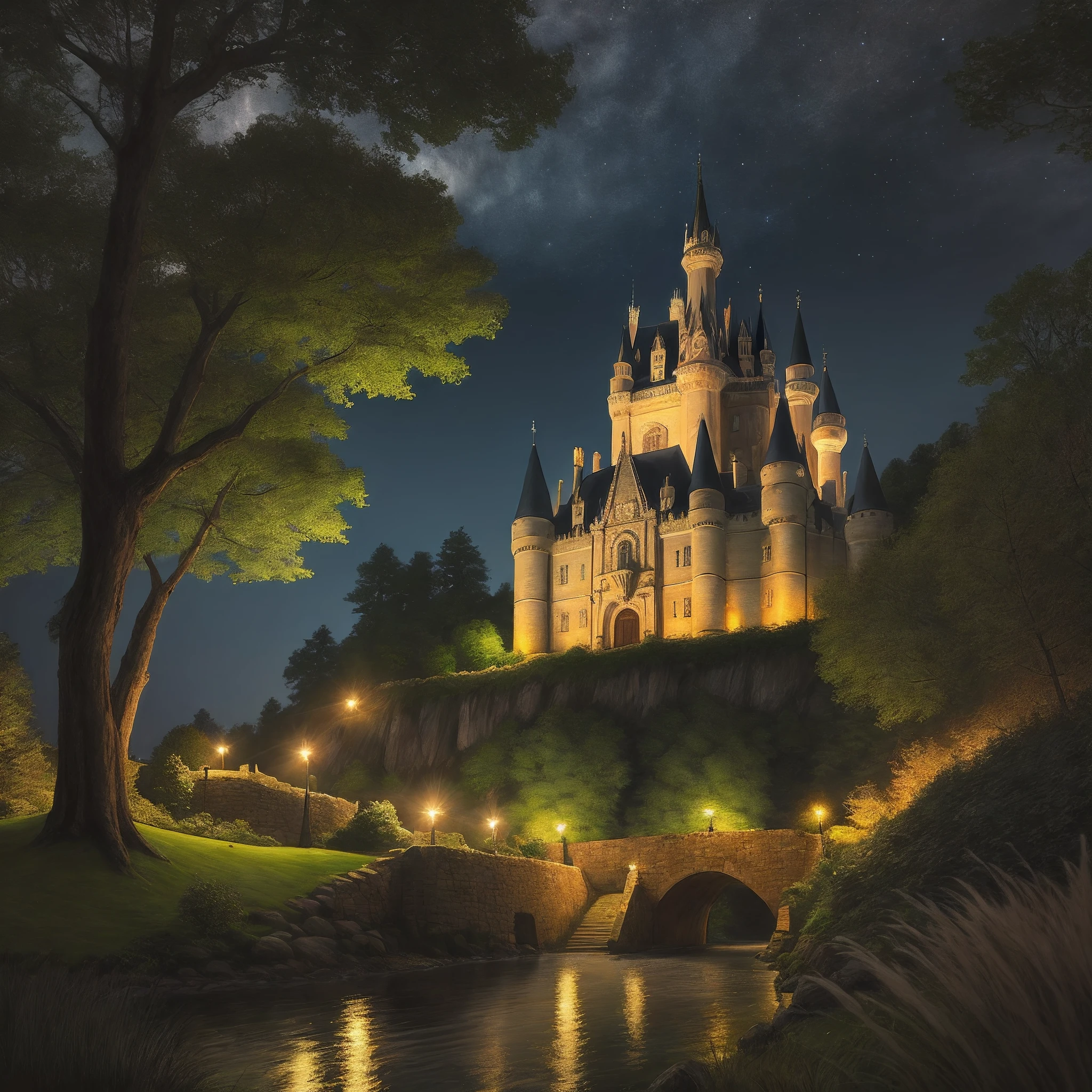 Castle woods at night
