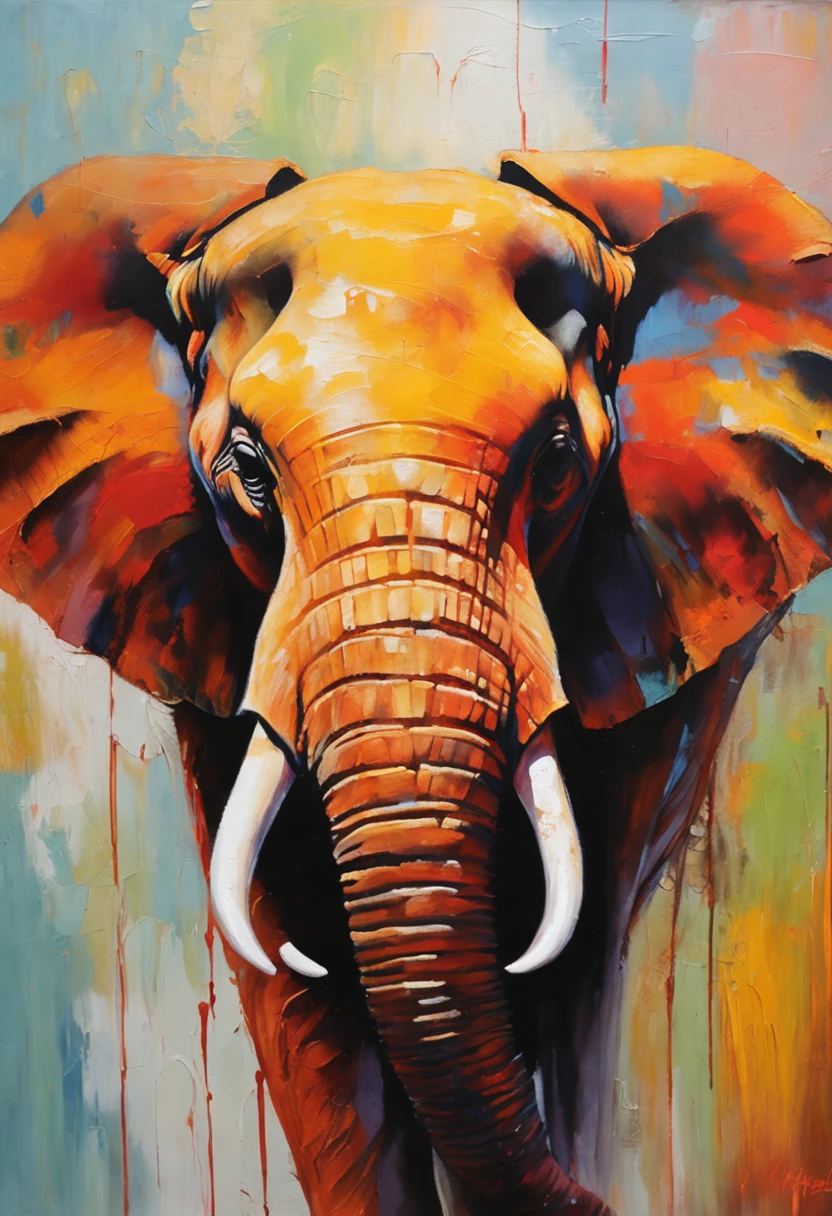 "realistic elephant head oil painting with intricate details"