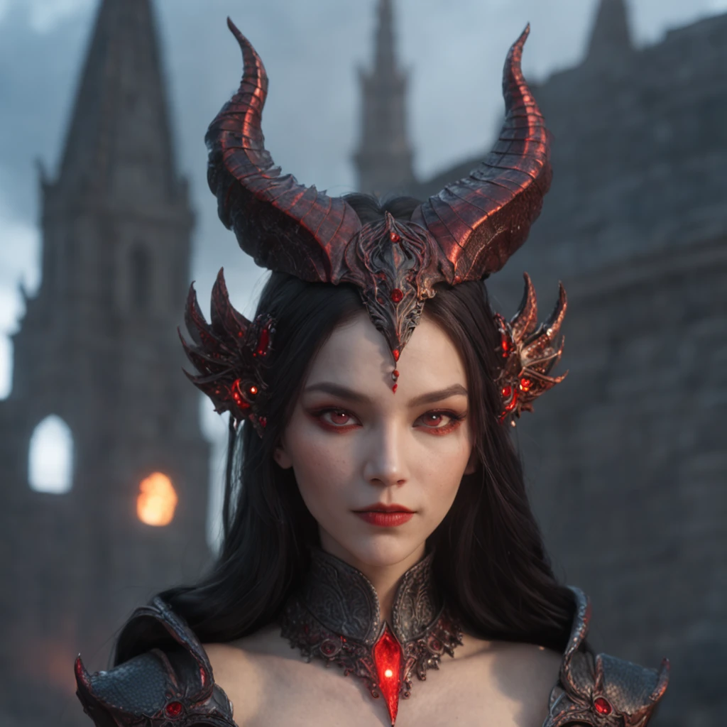 (Many award-winning masterpieces,The details are incredible, textures and maximum detail), (Hyper-realistic: 1.4), (Realistic: 1.3), (cyber punk perssonage),Mechanical dare,A combination of futuristic technology and magic,(Highest quality authentic textured skin), Fantasy theme, Black clothes, Black cloak, Network elements, Red light, Blue light, finerly detailed face, ((medieval world)),A close-up of a woman,(Lord's Flame Demon)), (((Lord's Hellfire Demon))) (With a mischievous smile on his face), (Glowing eyes in the dark: 1.5), (A pair of black eyes,A strong red light is emitted from the inside) :1.5), (full-body standing image: 1.5), (Dramaticlight), Wings, (A majestic sight), (Her face is gentle and beautiful, but somehow terrifying), Ears Wear glass earrings, (Dramatic photo: 1.4), (Full body portrait: 1.5), ((dramatic pose)), (blond hairbl), (Silver hair), (Maroon hair), Short hair, ((Looking up)) , ((Look down)), (A simple necklace of exquisite workmanship hangs around the neck), (Bioluminescence that emits a bright glow: 1.3), (Use gorgeous fire magic: 1.2), (swirling fire), Devil's Cathedral, The Devil's Grand Shrine, great temple, great cathedral, Temple ruins, Freestanding temple, (Luminous magic circle), Ancient Castle Site, Shine majestic clouds and sky, Lightning, Epic reality, fading, art, (greg rutkovsky: 0.8), (Teal and orange: 0.4), (art stations: 1.5), Cinematic, ((com cores neutras)), (hdr: 1.5), (Pastel colors: 1.2), Ultra detailed, Dramaticlight, (complexdetails: 1.1), the complex background,