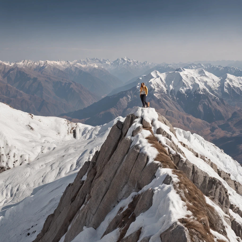 Stand on top of a snow-capped mountain，Enjoy the stunning views