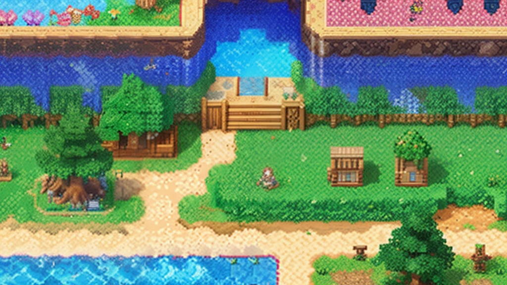 鸟山明风格,Flat pixel games《dragon quest》,Game scene design,(a paradise:1.4),16-bit pixels