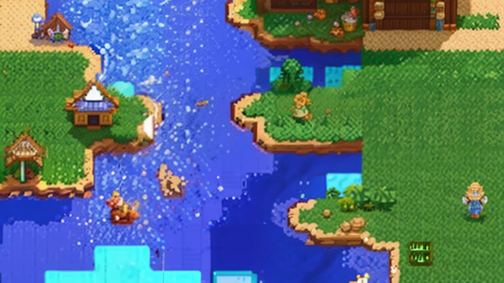 鸟山明风格,Flat pixel games《dragon quest》,Game scene design,(a paradise:1.4),16-bit pixels
