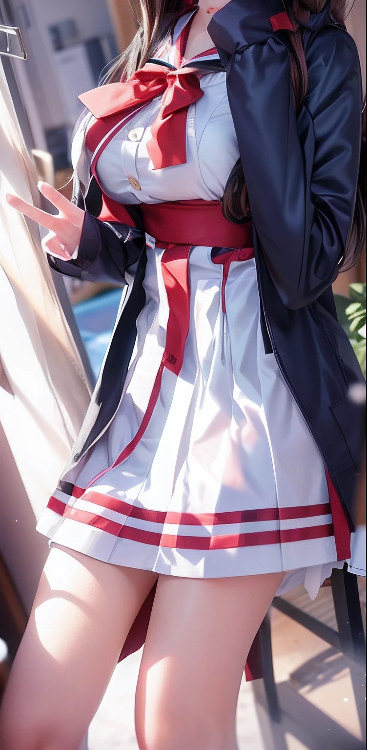 There is a woman in a sailor's costume posing for a photo, Japanese school uniform, japanese girl school uniform, cosplay of a catboy! maid! dress, wearing a Japanese school uniform, Magical school student uniform, seifuku, loose coat collar sailor uniform, JK school uniform, Anime girl cosplay, Kantai collection style, Japanese clothes, magic school uniform, Sailor uniform