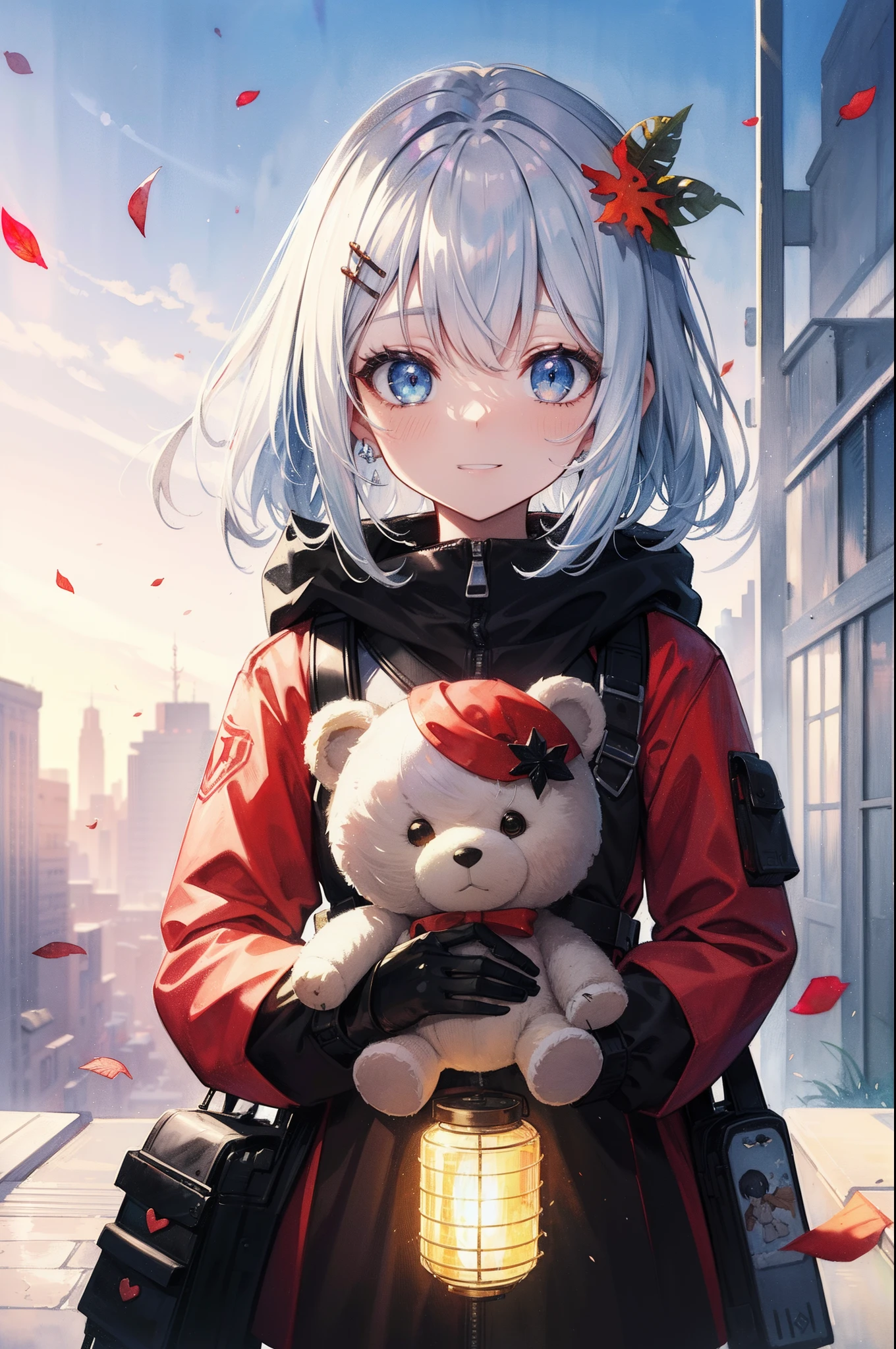 (absurdres, highres, best quality:1.3), lo-fi hiphop, chillhop, fantasy, limited palette, chibi, white hair,rusty, emit light,glowing, white teddy bear, rusty metal, smile,
nostalgic, rusty mechanical robot in full body armor with a cute chibi girl in the palm of his hand, upper body, beautiful lighting, sleeping, falling leaves, hair ornament
, (watercolor \(medium\), watercolor pencil \(medium\):1.12),