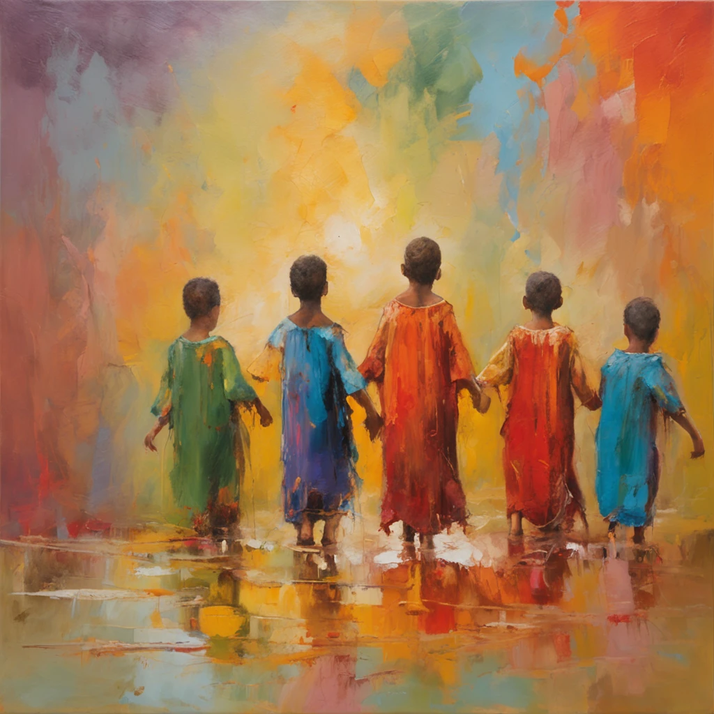 Smiling children playing ciranda, children's wheel, happy children beautiful landscapes, grande profundidade de campo, Arte Digital, obra prima, Qualidade UHD". RPG