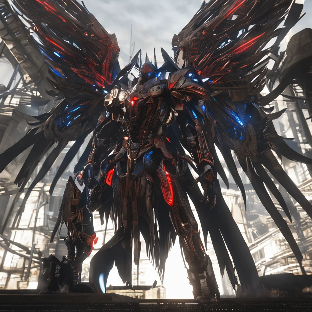 (Many award-winning masterpieces,The details are incredible, textures and maximum detail), (Hyper-realistic: 1.4), (Realistic: 1.3), ((((Front half)))))(cyber punk perssonage),Wings,Black colored eyes,whaite hair,Castle building,Mechanical dare,A combination of futuristic technology and magic,(Highest quality authentic textured skin), Fantasy theme, Black clothes, Black cloak, Network elements, Red light, Blue light, finerly detailed face, ((medieval world)),A close-up of a woman,(The flame of the Lord), (With a mischievous smile on his face), (Glowing eyes in the dark: 1.5), (A pair of black eyes,A strong red light is emitted from the inside) :1.5), (full-body standing image: 1.5), (Dramaticlight), Wings, (A majestic sight), (Her face is gentle and beautiful, but somehow terrifying), Ears Wear glass earrings, (Dramatic photo: 1.4), (Full body portrait: 1.5), ((dramatic pose)), (blond hairbl), (Silver hair), (Maroon hair), Short hair, ((Looking up)) , ((Look down)), (A simple necklace of exquisite workmanship hangs around the neck), (Bioluminescence that emits a bright glow: 1.3), (Use gorgeous fire magic: 1.2), (swirling fire), Devil's Cathedral, The Devil's Grand Shrine, great temple, great cathedral, Temple ruins, Freestanding temple, (Luminous magic circle), Ancient Castle Site, Shine majestic clouds and sky, Lightning, Epic reality, fading, art, (greg rutkovsky: 0.8), (Teal and orange: 0.4), (art stations: 1.5), Cinematic, ((com cores neutras)), (hdr: 1.5), (Pastel colors: 1.2), Ultra detailed, Dramaticlight, (complexdetails: 1.1), the complex background,