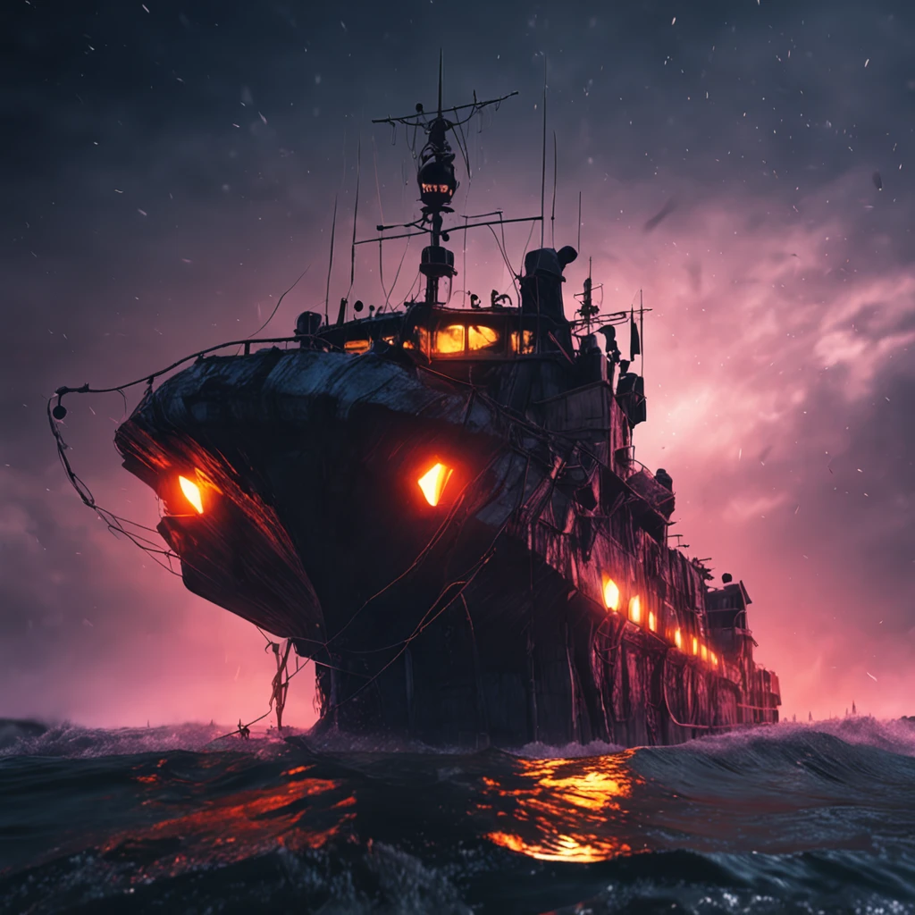 An army of ghost ships in the night. 4k, ultra realista, Kinematic  ::n_Dibujo de estilo, Low quality imperfection, dollface, juego, anime